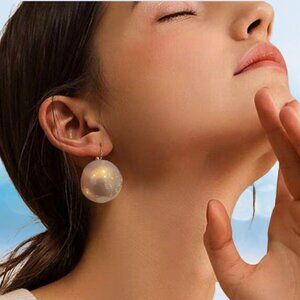 Gold Filled Simulation Pink Pearl Big Round Drop Earrings - New